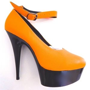 GASOLINE GLAMOUR AGENT ORANGE NEON LEATHER PUMPS